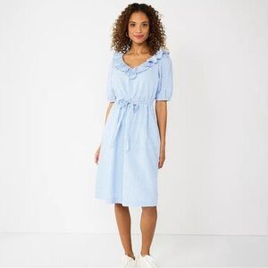 DRAPER JAMES Blue Gingham Puff Sleeve Ruffle Dress Size XL